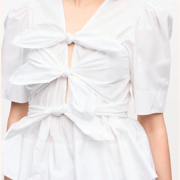 Ganni Cotton Tie Strap Blouse - White - XL - BNWT - Picture 2 of 5